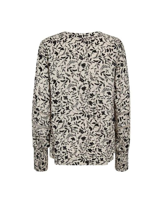 Freequent Natural Moonbeam/Schwarze Elegante Bluse Mit Print