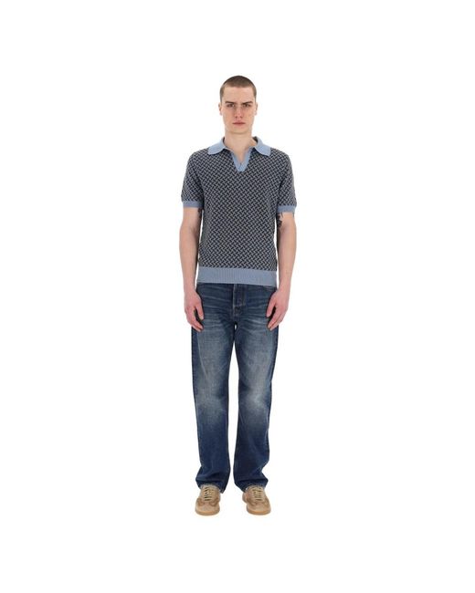 Drumohr Tops ,Veelkleurig ,Katoen Iconisch Biscuit Patroon Polo Shirt in het Blue voor heren