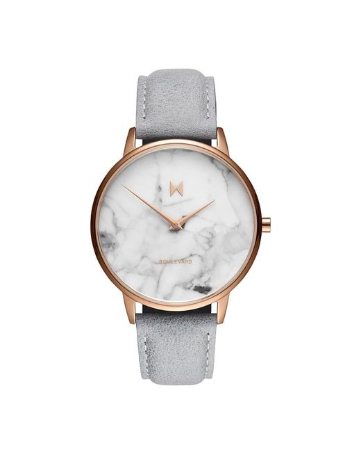 MVMT Accessoires ,Veelkleurig ,Leer Boulevard Horloge Met Grijze Leren Band in het Metallic
