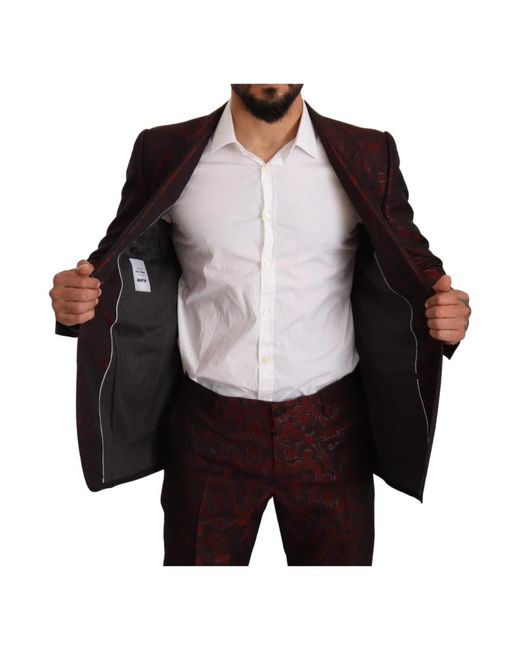 Dolce & Gabbana Roter Brokat-Schlank-2-teiliger MARTINI-Anzug in Black für Herren