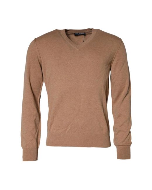Dolce & Gabbana Brauner cashmere v-ausschnitt pullover sweater in Brown für Herren