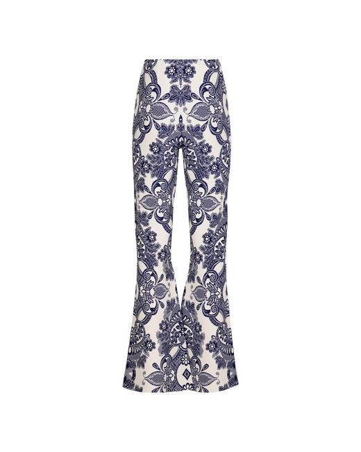Etro Broeken ,Blauw ,Polyester Jacquard Motief Gebreide Flared Broek in het Blue