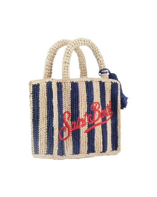 Mc2 Saint Barth Blue Raffia Gestreifte Mini Vanity Tasche