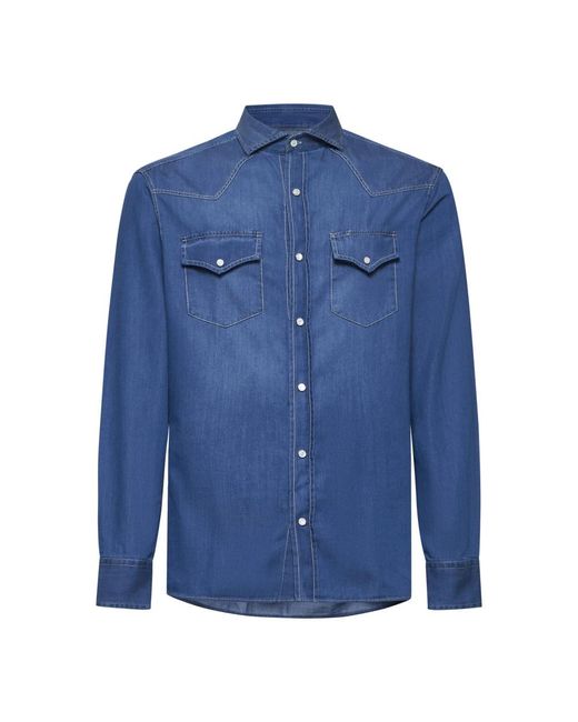 Brunello Cucinelli Blue Denim Shirts for men