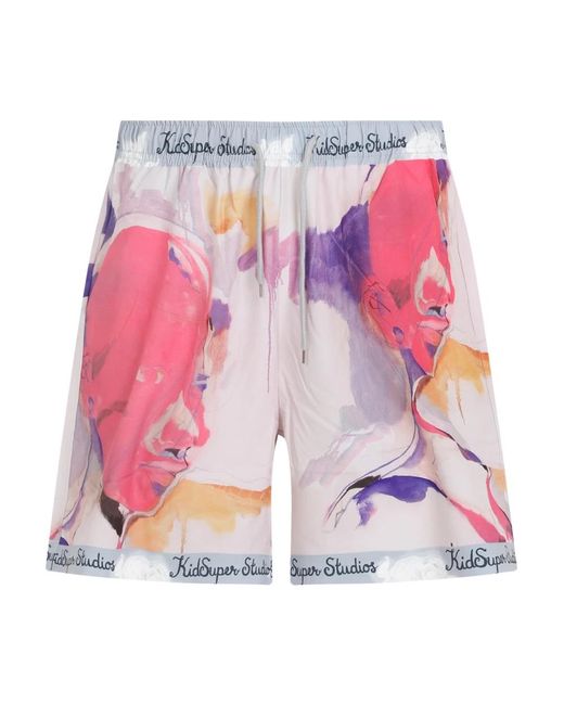 Kidsuper Bedruckte shorts polyester elastan in Pink für Herren