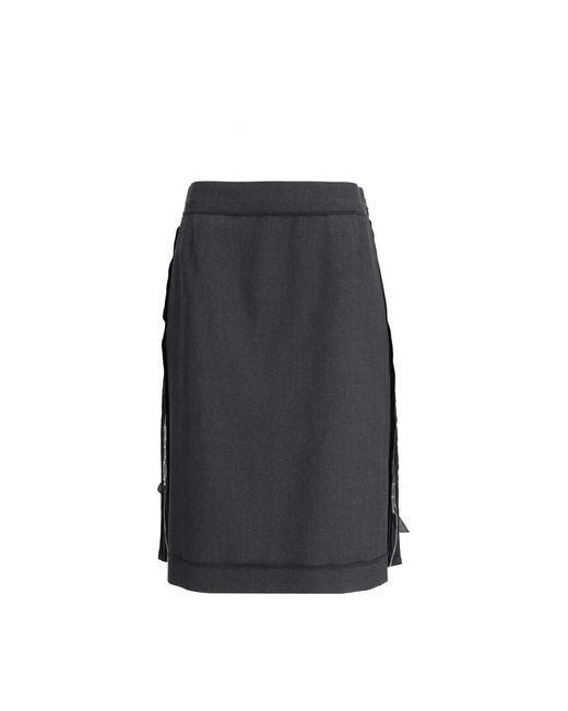 Maison Margiela Minimalistische Wollen Midi-Rok Met Split in het Gray