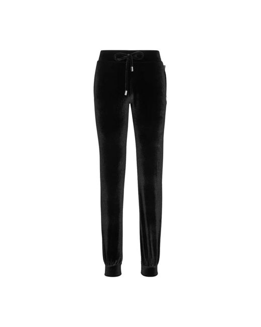 Philipp Plein Broeken ,Zwart ,Leer Velvet Pants Gothic in het Black