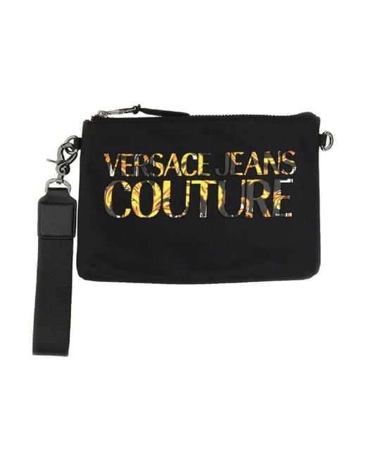 Pochette nera con logo per uomo di di Versace in Black da Uomo