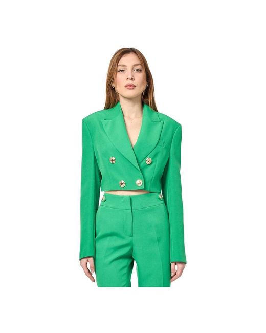 Gaelle Paris Green Grüne Cropped Jacke Mit Goldenen Knöpfen