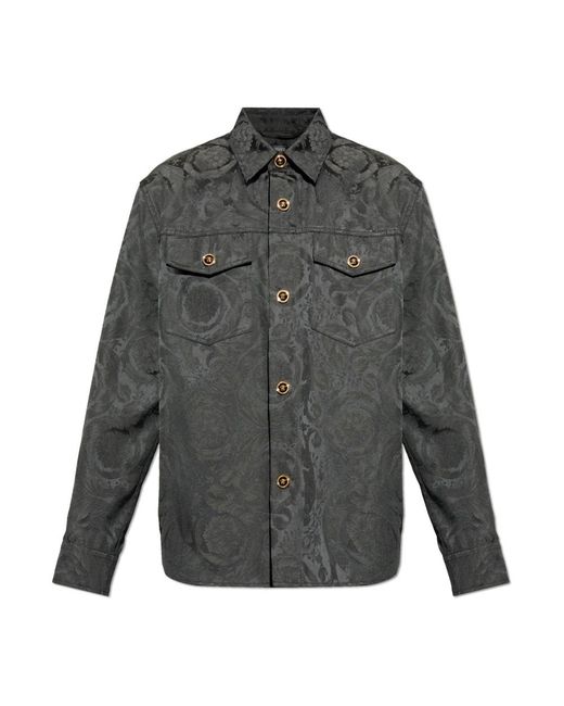 Versace Jassen ,Grijs ,Katoen Barocco Jacquard Overshirt in het Gray voor heren