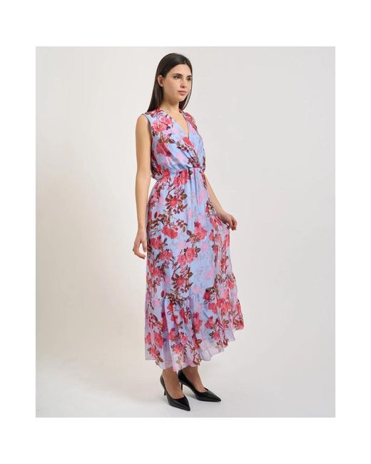 Fracomina Gebloemde Maxi-Jurk Met V-Hals in het Purple