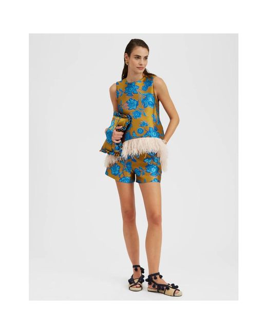 LaDoubleJ Korte Broeken ,Blauw ,Polyester Shimmery Jacquard Shorts in het Blue