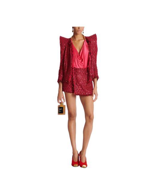 Balmain Jassen ,Roze ,Tweed Pailletten Tweed Jasje Van Rand Tot Rand in het Red