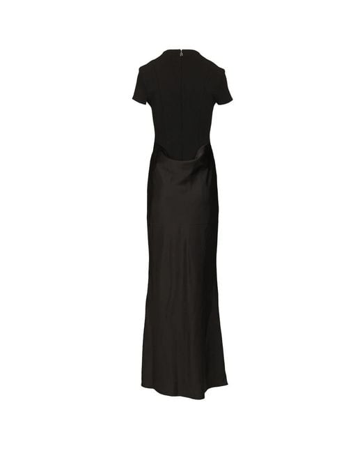 ROTATE BIRGER CHRISTENSEN Black Long Dress With Short Sleeves And Drape