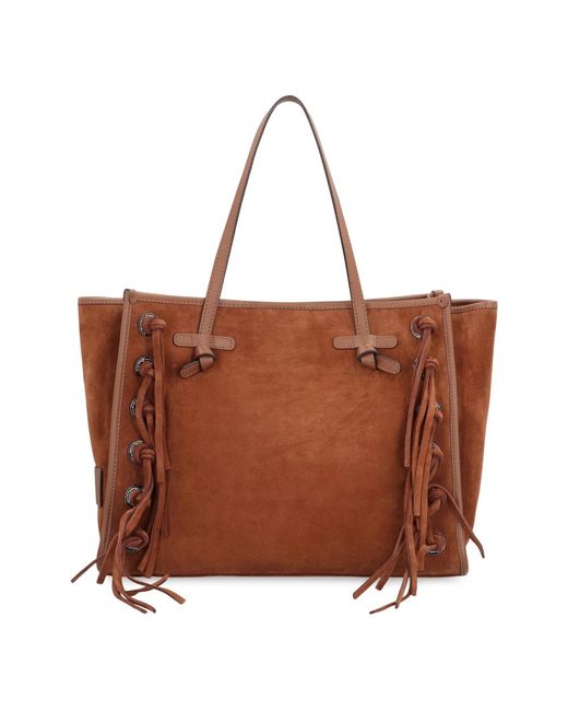 Gianni Chiarini Brown Wildleder Tote Tasche Mit Fransen