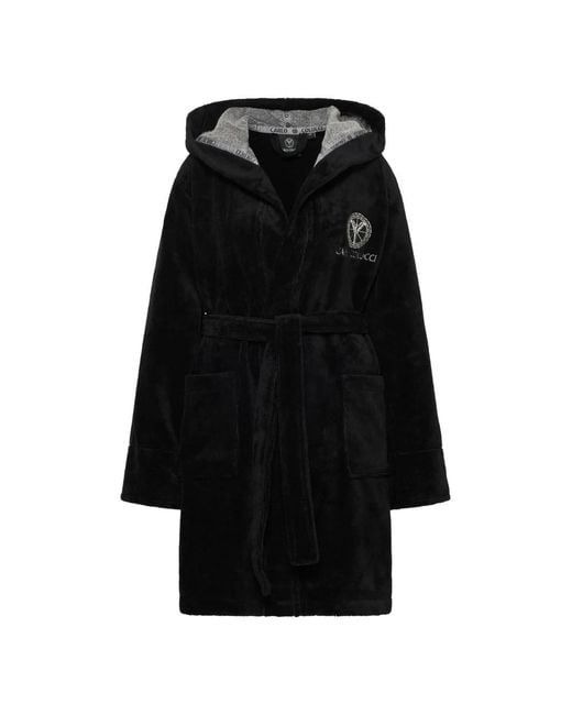 carlo colucci Black Hooded Velour Terry Bathrobe