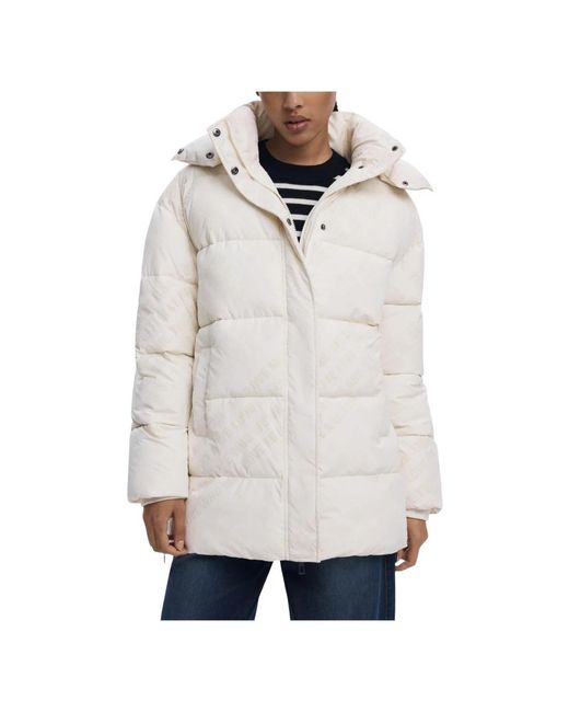 Desigual Jassen ,Wit ,Polyester Flock Print Gewatteerde Damesjas in het White