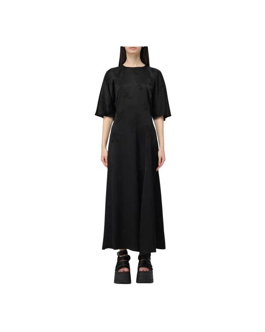Ganni Black Blumendruck A-Linie Midi Kleid