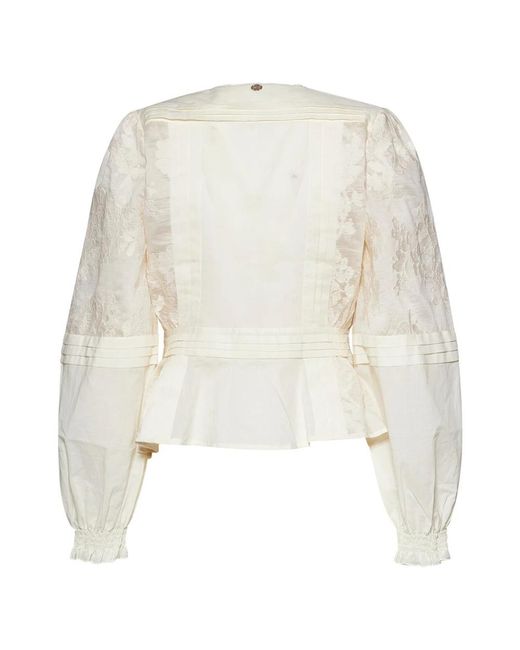 Silvian Heach Lace-Insert Button-Front Blouse in het White