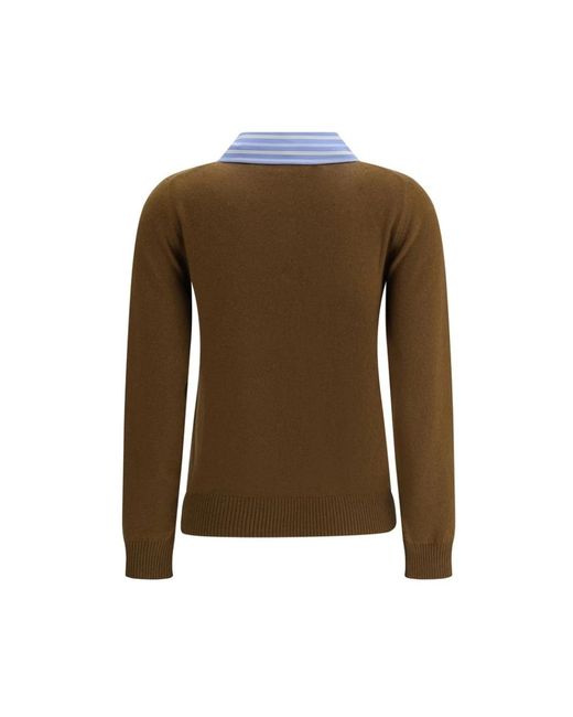 Miu Miu Brown Kaschmir-Strickjacke Mit Hemdkragen