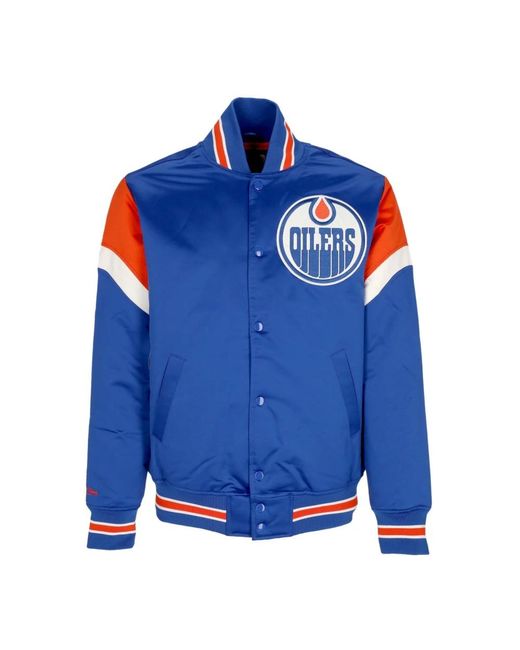 Mitchell & Ness Jassen ,Blauw ,Polyester Edmonton Oilers Bomberjack Nhl Team in het Blue voor heren