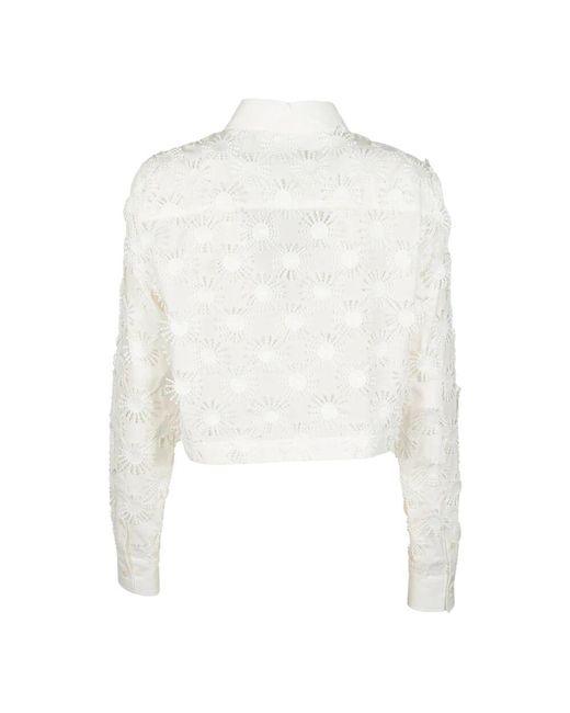 MSGM White Weiße Crop Bluse Mit Stil