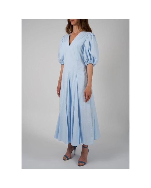 Isabelle Blanche Blue Midi-Kleid Mit Ballonärmeln