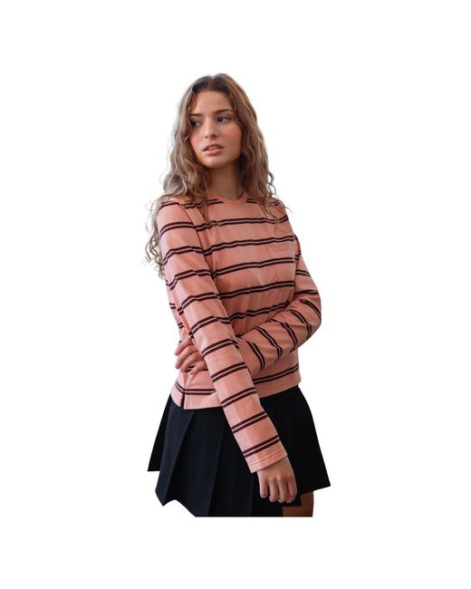 Crās Red Gestreifte Bluse Mit Brusttasche