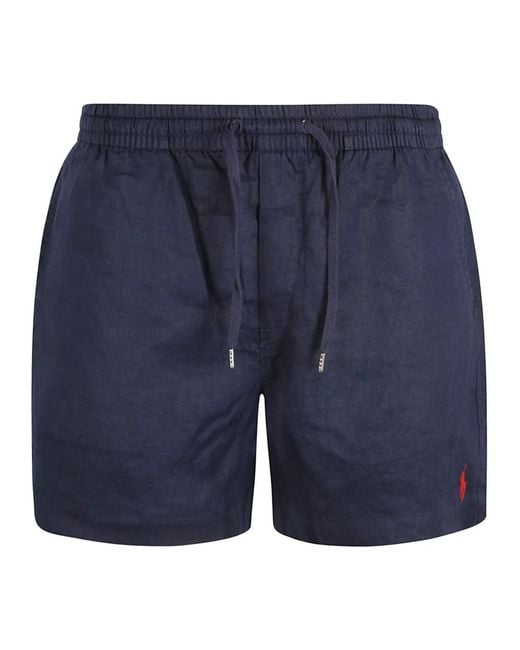 Ralph Lauren Marineblaue leinen-shorts mit pony-logo in Blue für Herren