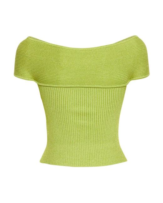 Self-Portrait Tops ,Groen ,Leer Wide Neck Top in het Green