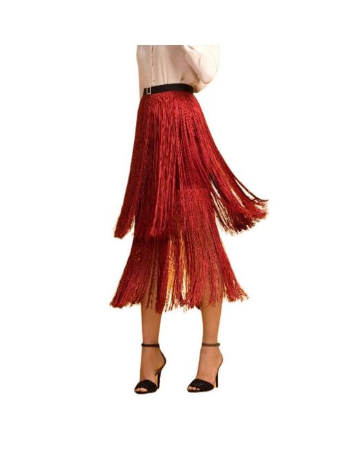 Moskada Rokken ,Oranje ,Teja Fringe Midi Rok in het Red