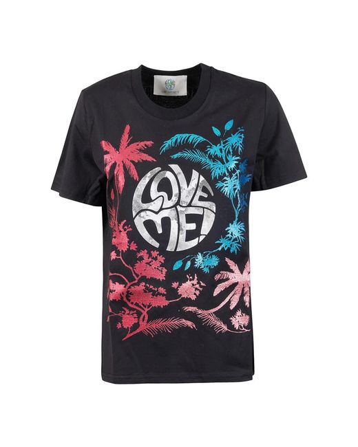 Alberta Ferretti Tops ,Zwart ,Katoen Katoenen T-Shirt Met 555C Design in het Black