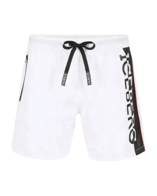 Iceberg Badmode ,Wit ,Polyester Vertical Logo Zwemkleding in het White voor heren