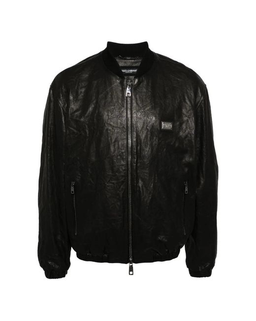 Dolce & Gabbana Black Leather Jackets for men