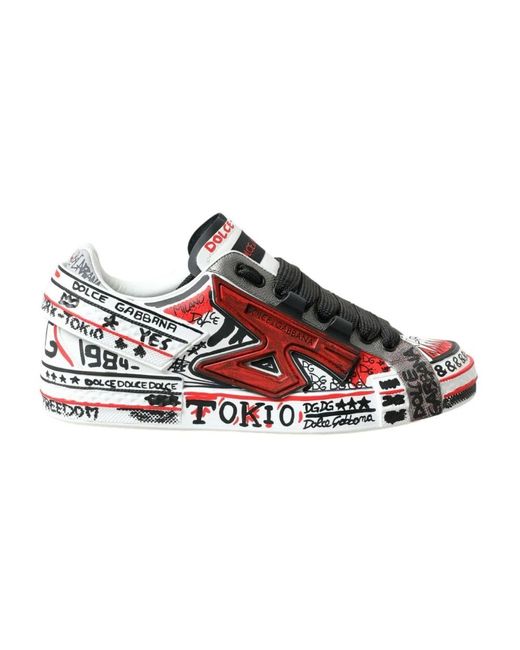 Dolce & Gabbana Handbemalte Ledersneaker in Red für Herren