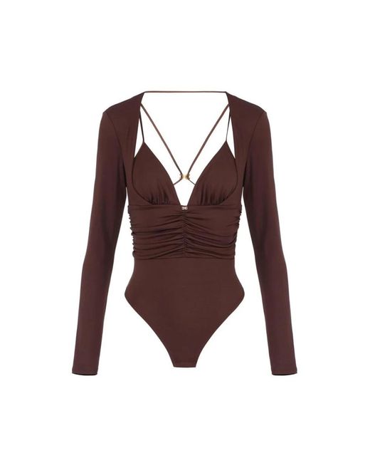 Elisabetta Franchi Brown Crêpe Jersey Bodysuit Mit Drapierung