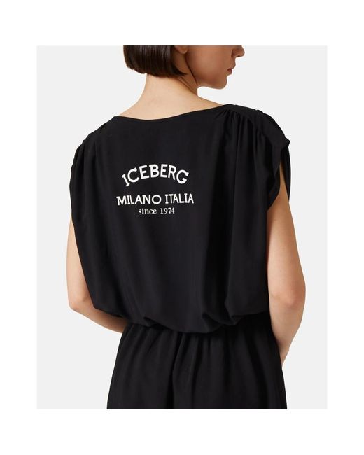 Iceberg Black Schwarzes kleid mit logo und elastischer taille
