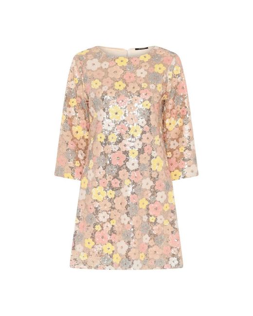 Bruuns Bazaar Natural Blumiges Paillettenkleid Mit Bootsausschnitt