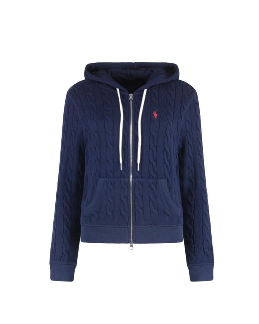 Polo Ralph Lauren Blue Baumwoll-kapuzen-strickjacke mit taschen