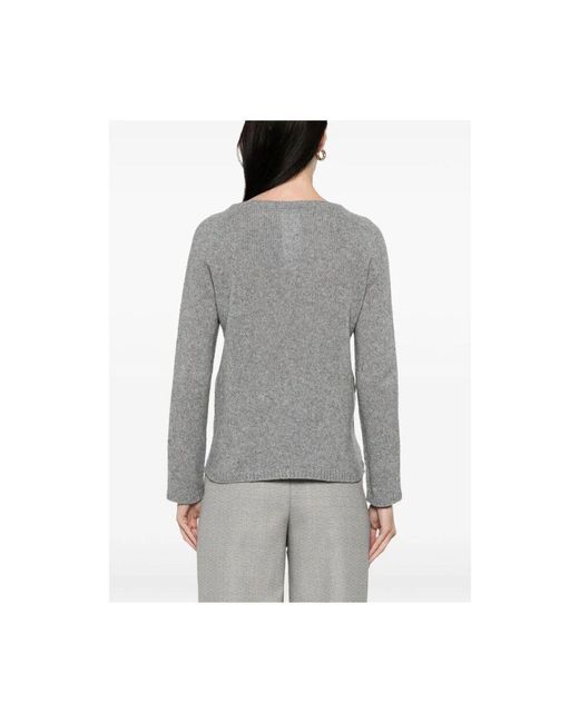 Max Mara Gray Gerippter Pullover Mit Weitem Ausschnitt