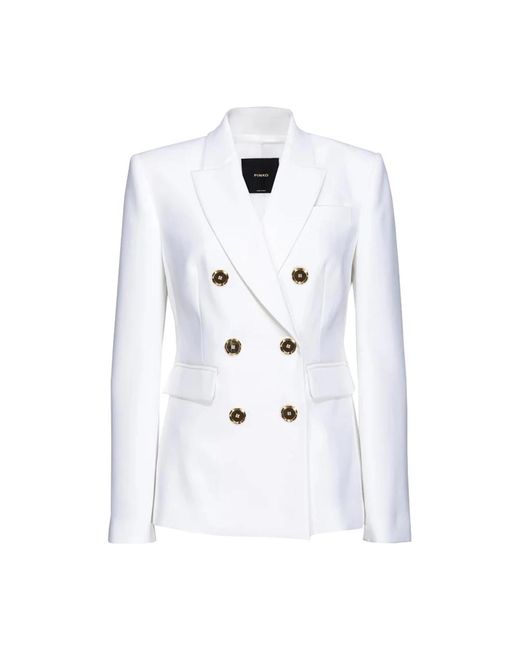 Pinko Jassen ,Wit ,Polyester Peak-Lapel Double-Breasted Blazer in het White