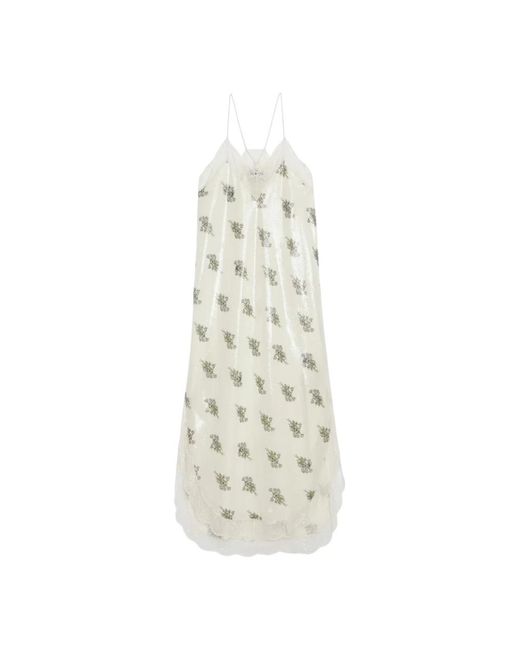 Zadig & Voltaire White Floral-print Lace-trim Woven Maxi Slip Dress