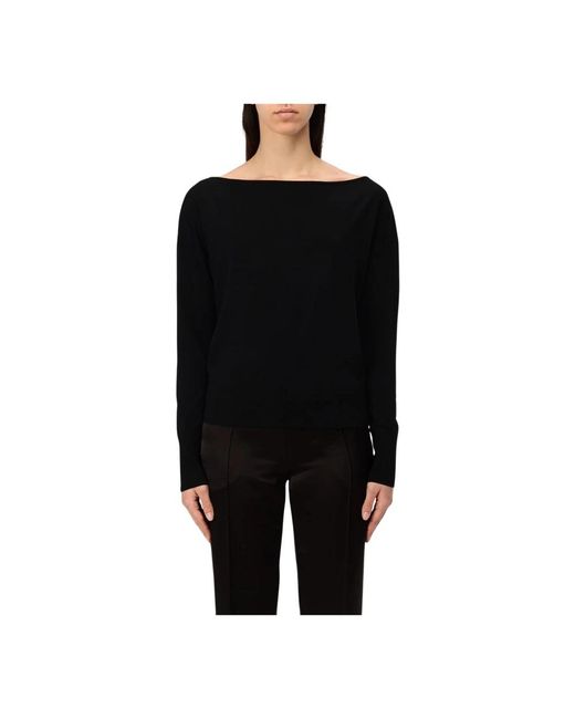 Patrizia Pepe Zwarte Boot Neck Gebreide Trui in het Black