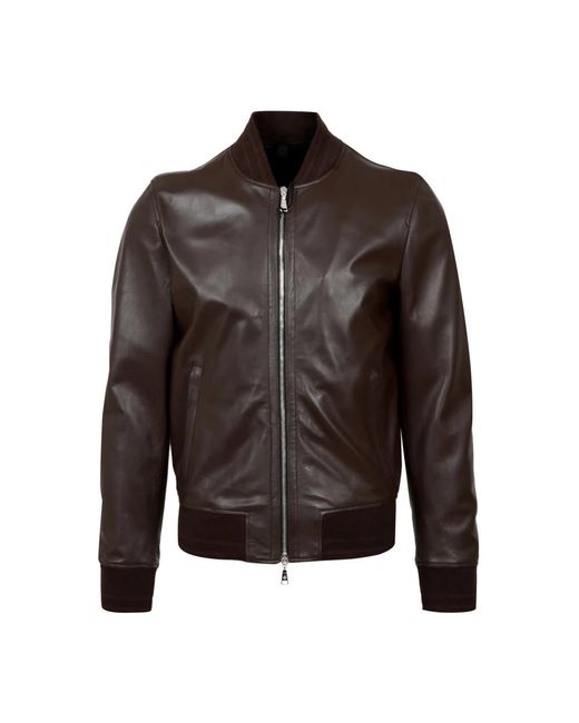 Tagliatore Jassen ,Bruin ,Leer Bruine Leren Jas Met Hoge Kraag in het Black voor heren