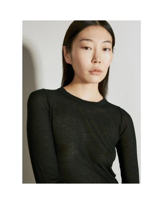 Rick Owens Black Geripptes halbtransparentes langarm-top