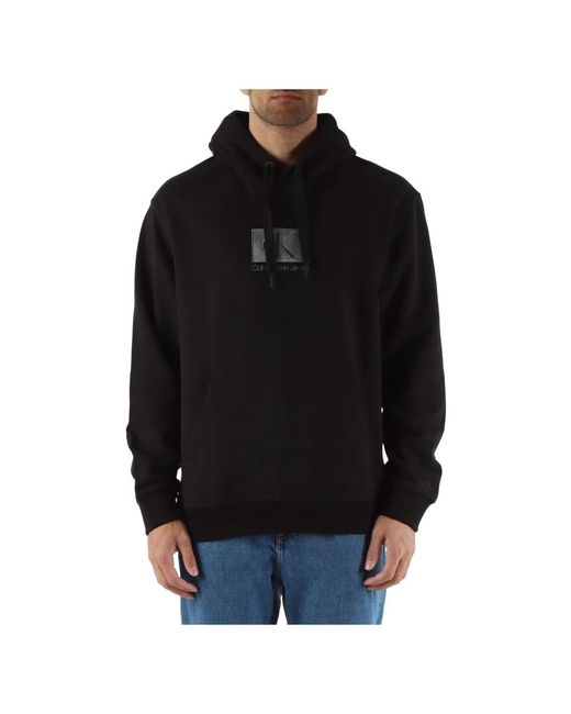 Calvin Klein Kapuzen-sweatshirt aus baumwolle mit gesticktem logo in Black für Herren