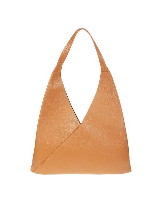 Liviana Conti Black Schwarze leder hobo tasche mit dreiecksdesign,orange leder dreieck design hobo tasche