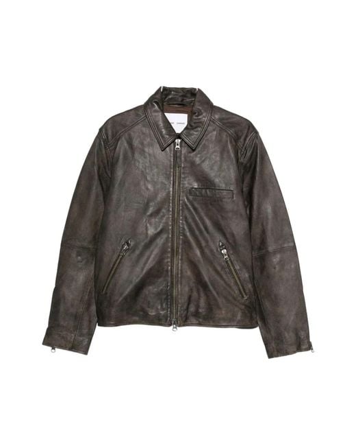 Samsøe & Samsøe Braune Lederjacke Reißverschluss Lange Ärmel in Gray für Herren