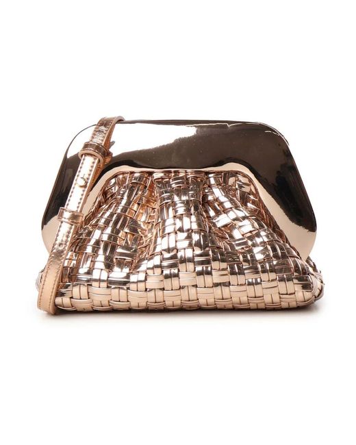 THEMOIRÈ Brown Rosa gewebte schultertasche mit magnetischem verschluss