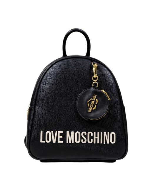 Love Moschino Black Strukturierter Gehämmerter Rucksack Aus Kunstleder